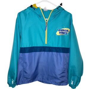 Dutch Bros Coffee Windbreaker Jacket Mens Medium Teal Blue Colorblock Half Zip